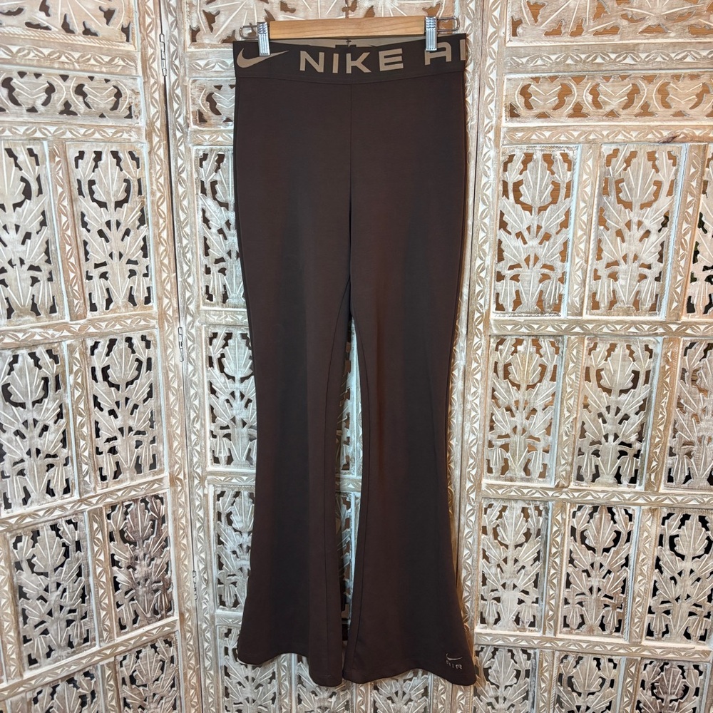 Womens Nike Air Brown High Waisted Flared Trouser Athleisure Leggings Medium